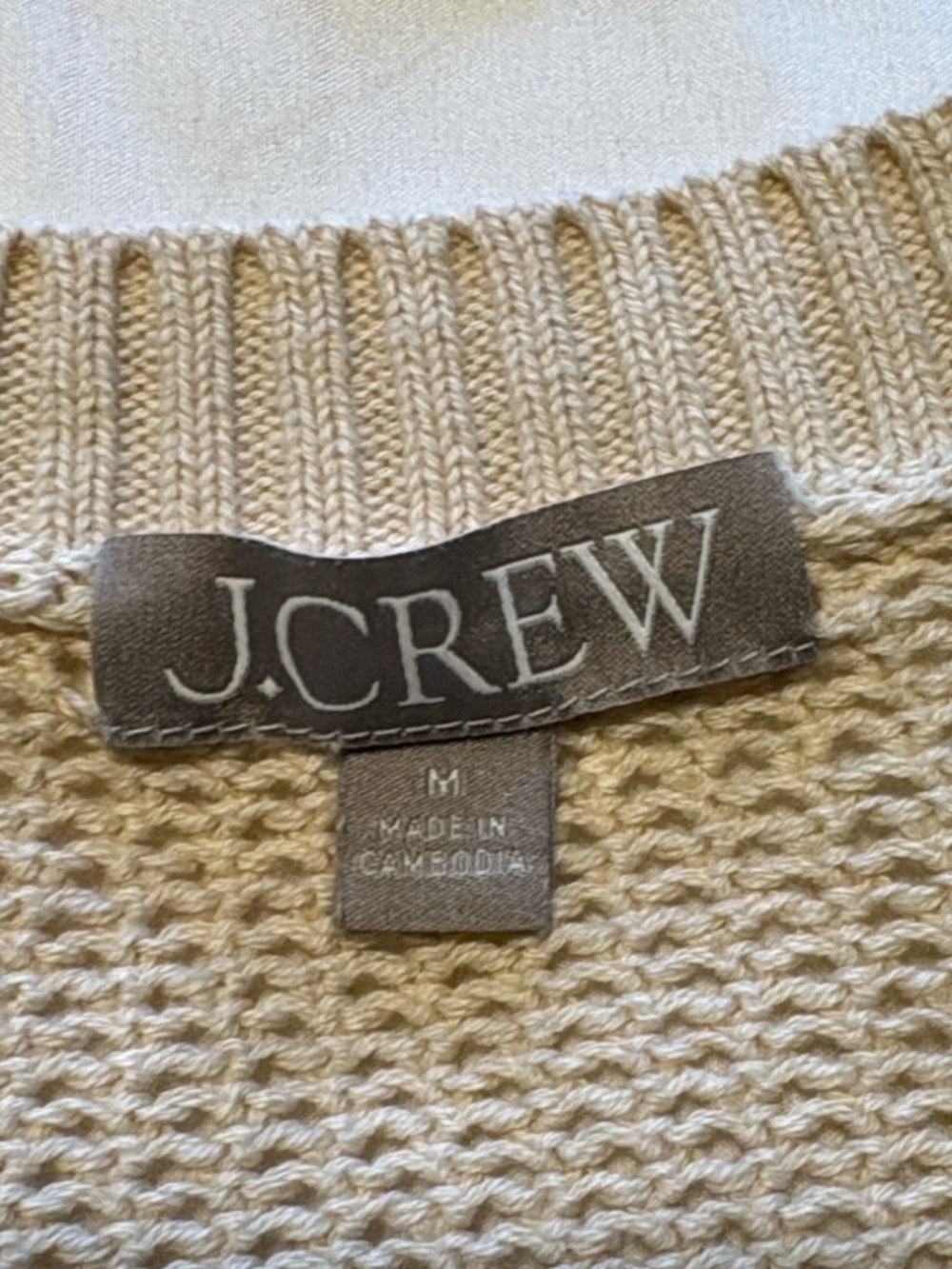 J. Crew Crochet Crewneck Sweater Size M Cream Beachy Summer Casual Layering - Picture 5 of 5